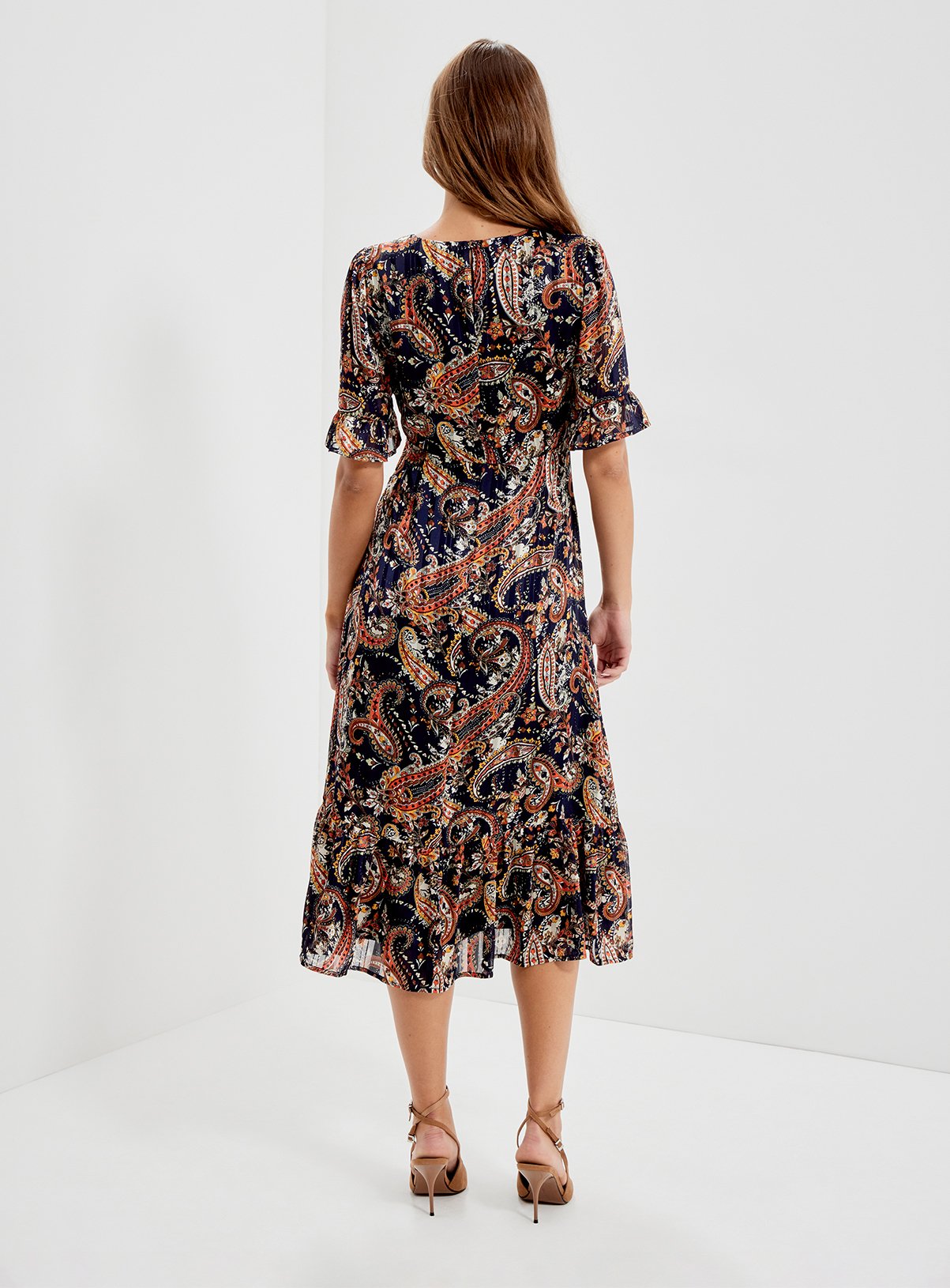FINERY Jennifer Printed Satin Chiffon Midi Dress 8 - Image 3 thumbnail