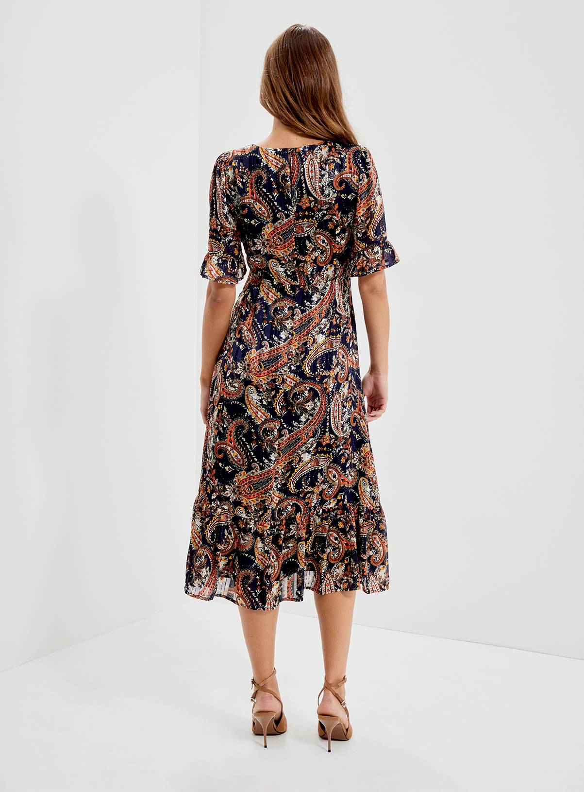 FINERY Jennifer Printed Satin Chiffon Midi Dress 8 - Image 3