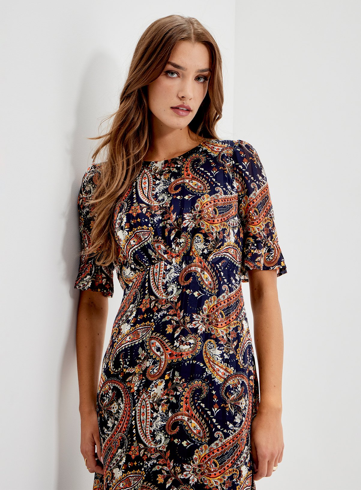 FINERY Jennifer Printed Satin Chiffon Midi Dress 8 - Image 4 thumbnail
