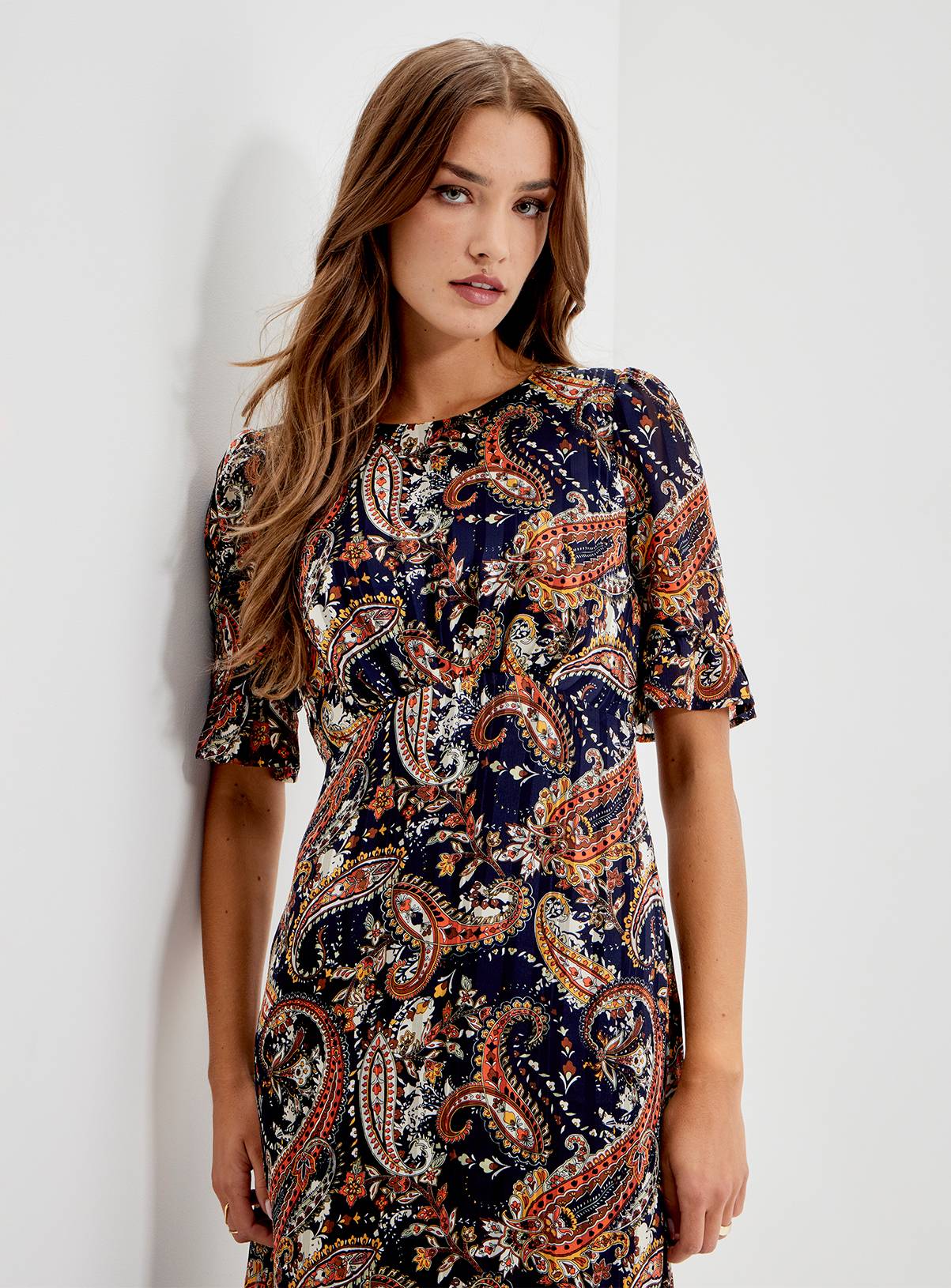 FINERY Jennifer Printed Satin Chiffon Midi Dress 8 - Image 4