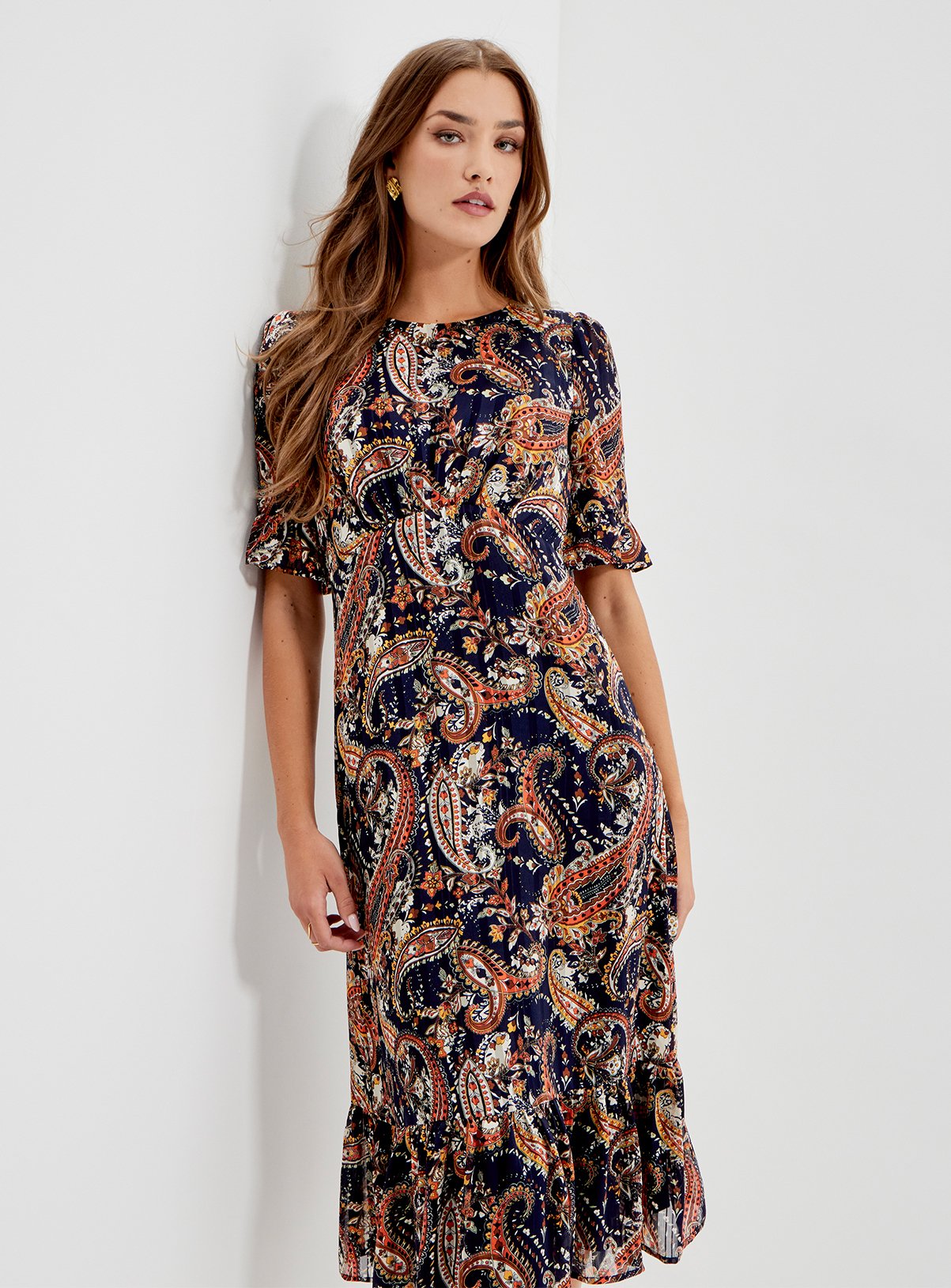FINERY Jennifer Printed Satin Chiffon Midi Dress 8 - Image 5 thumbnail