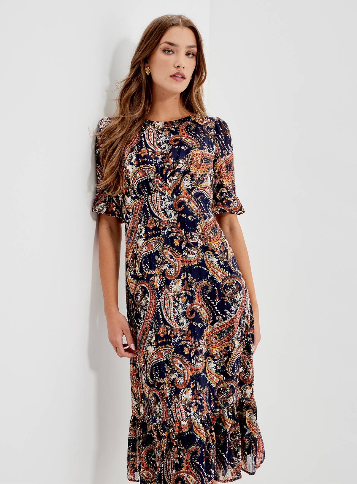 FINERY Jennifer Printed Satin Chiffon Midi Dress 8 - Image 5