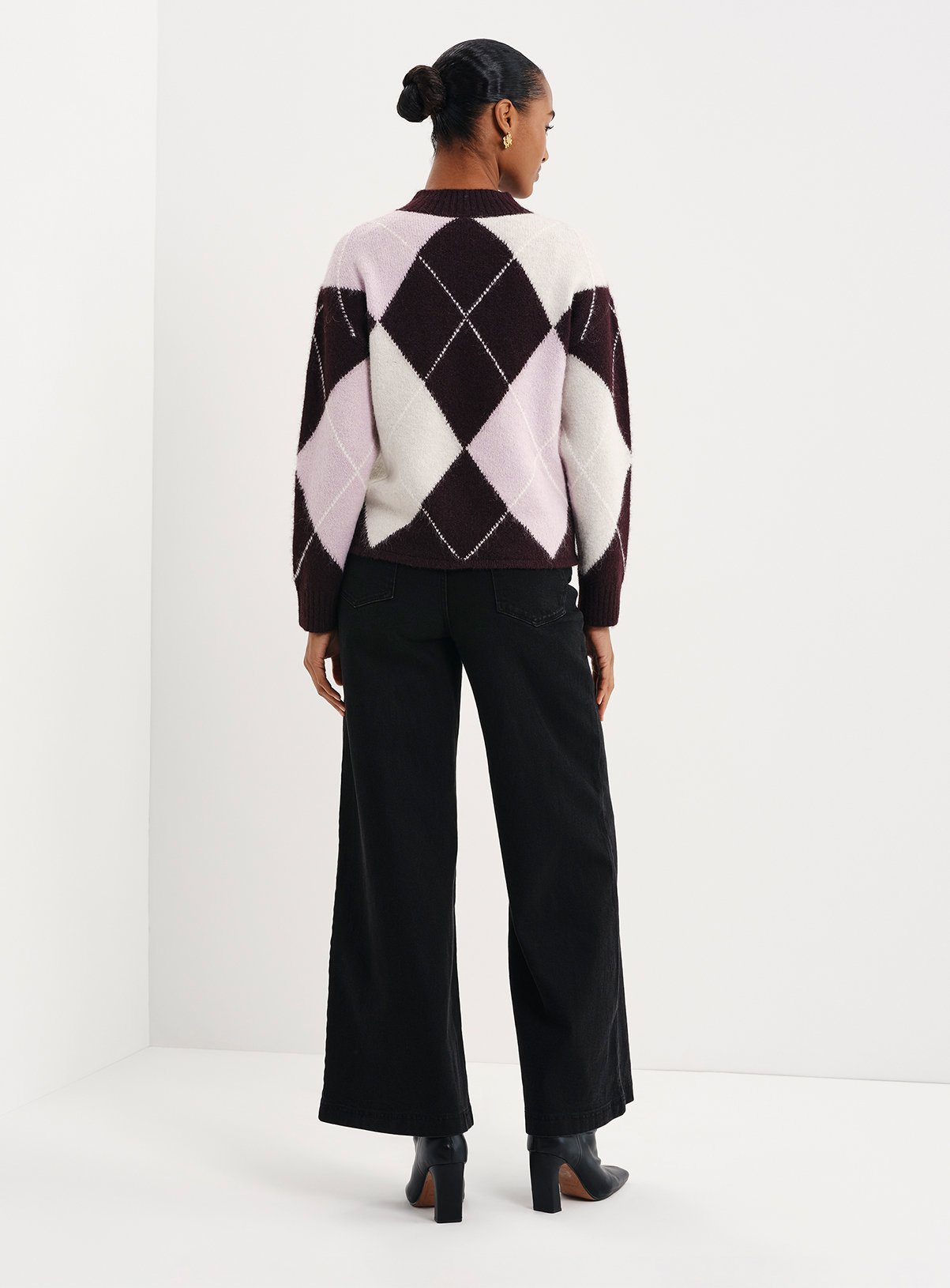FINERY Veda Argyle High Neck Jumper With Wool 8 - Image 3 thumbnail