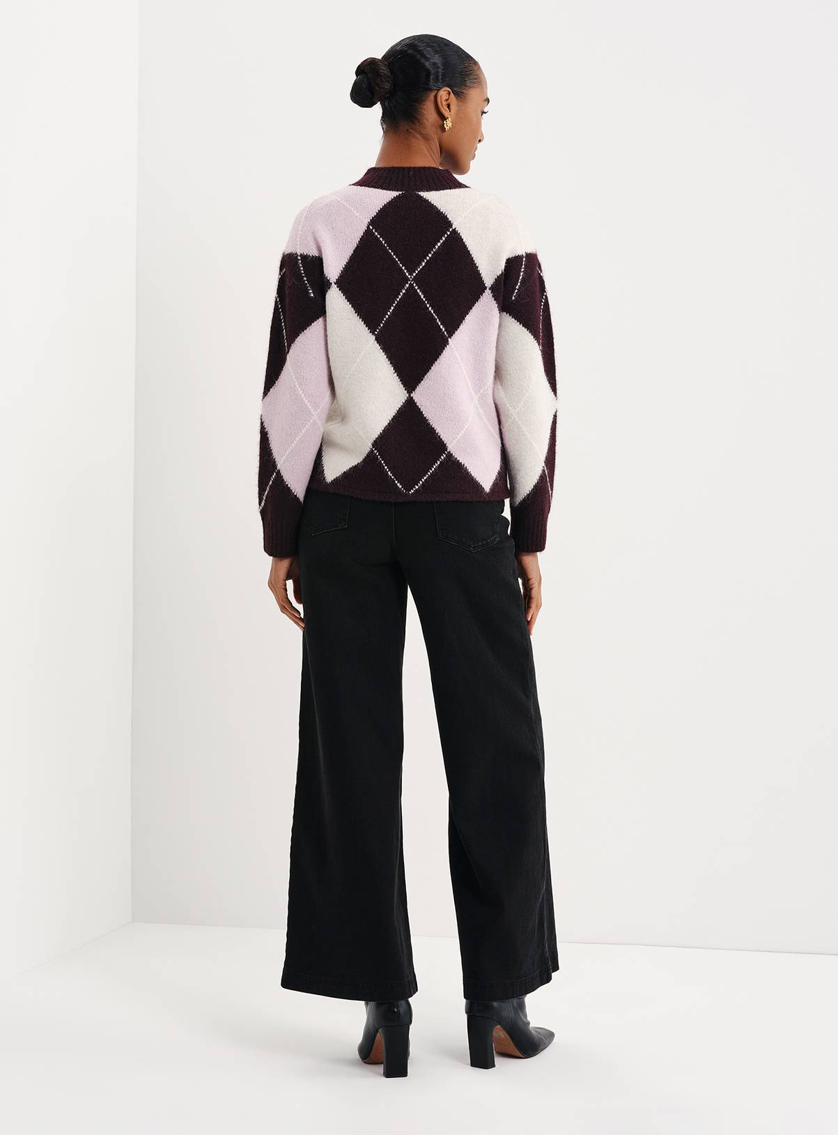 FINERY Veda Argyle High Neck Jumper With Wool 8 - Image 3