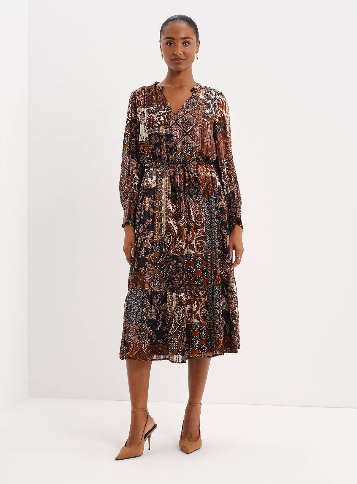 FINERY Kathleen Satin Stripe Chiffon Midi Dress 8 - Image 1