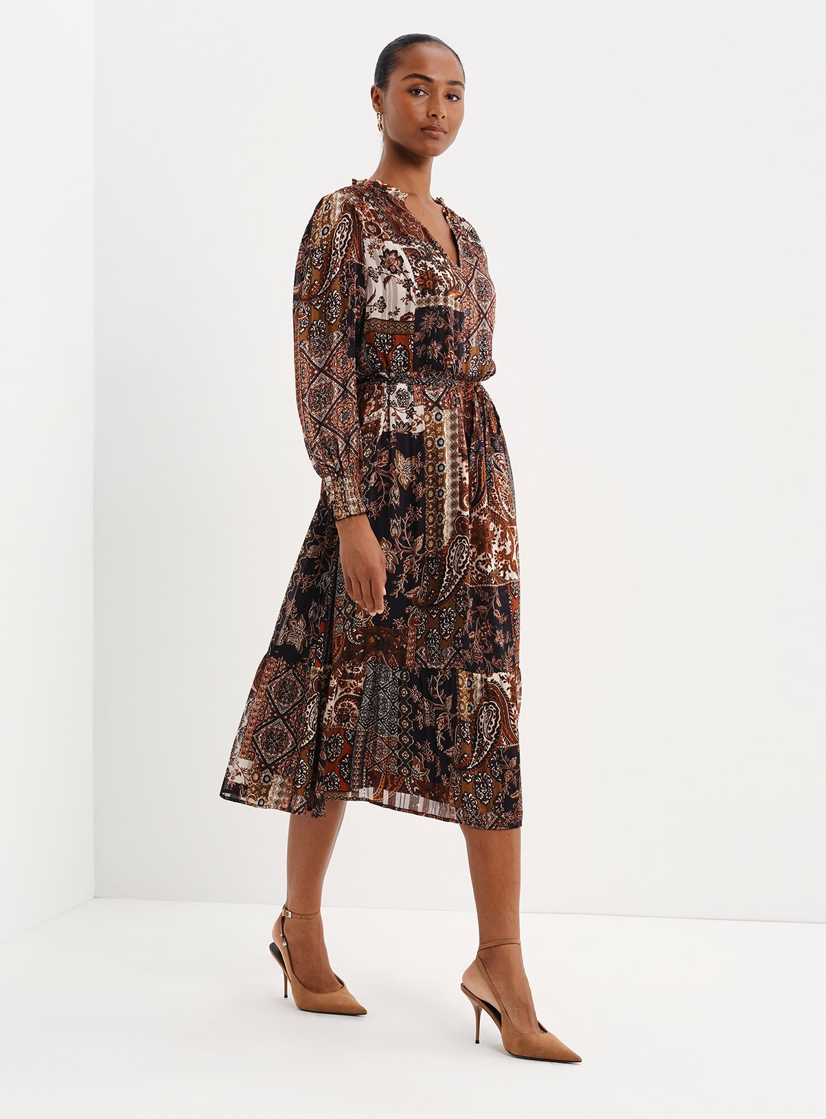 FINERY Kathleen Satin Stripe Chiffon Midi Dress 8 - Image 2 thumbnail