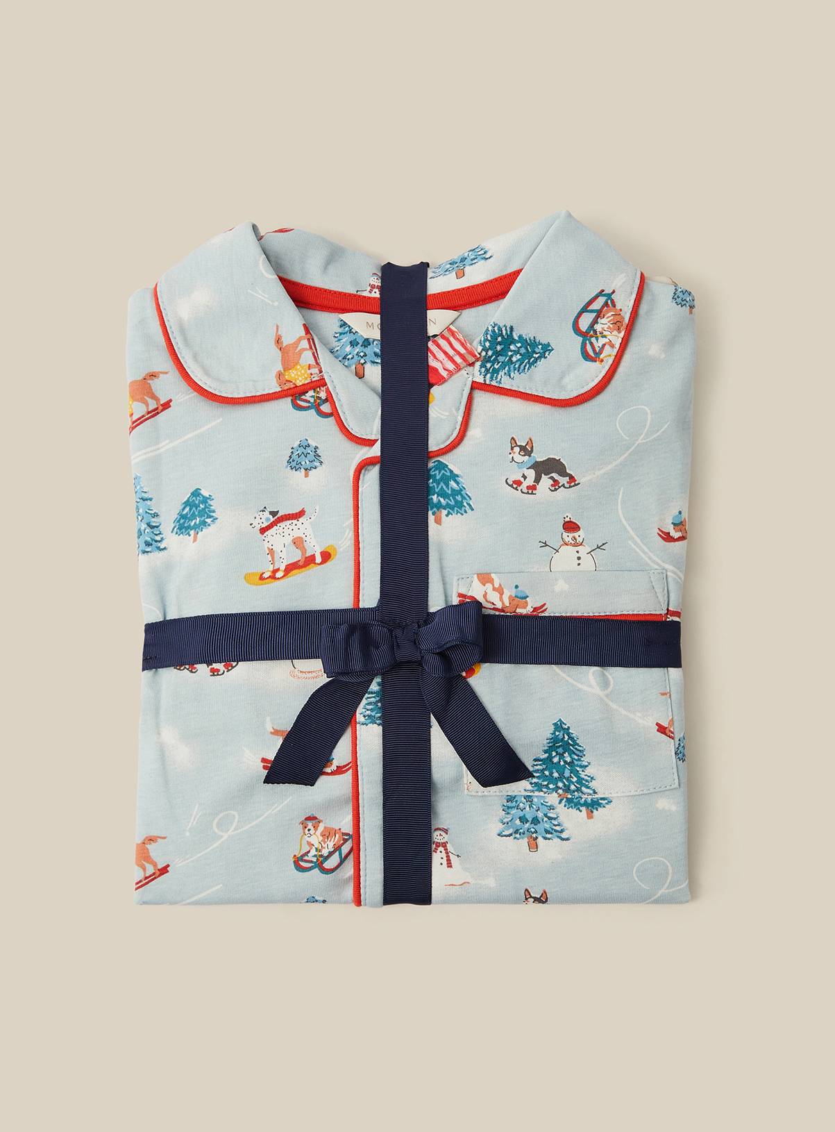 MONSOON Christmas Skiing Dog Long Pyjamas Set 12-18 Months - Image 1