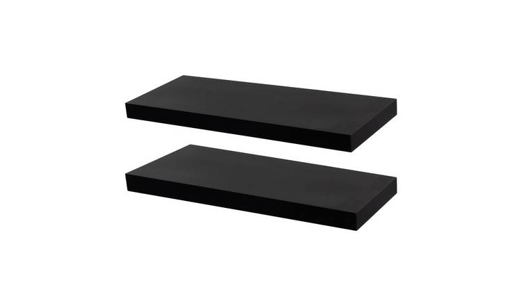 Harbour Housewares Modern Style Floating Wall Shelves - Black - Set of 2