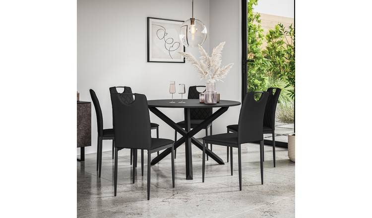 Furniture Online Malvern Monza Black Top Dining Table & 6 Black Chairs
