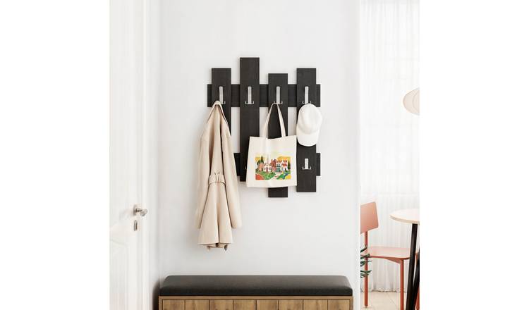 Decortie Wave Particleboard Wall Coat Rack with Metal Hooks - Black Ash