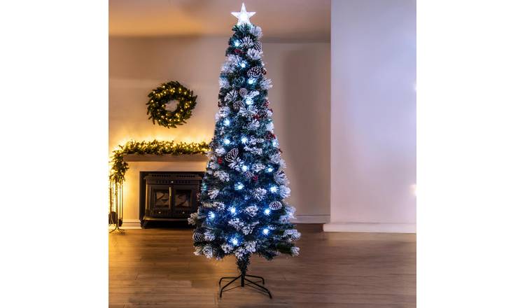 Christmas Tree World 8ft Snowy LED Frosted Pine Fibre Optic Tree