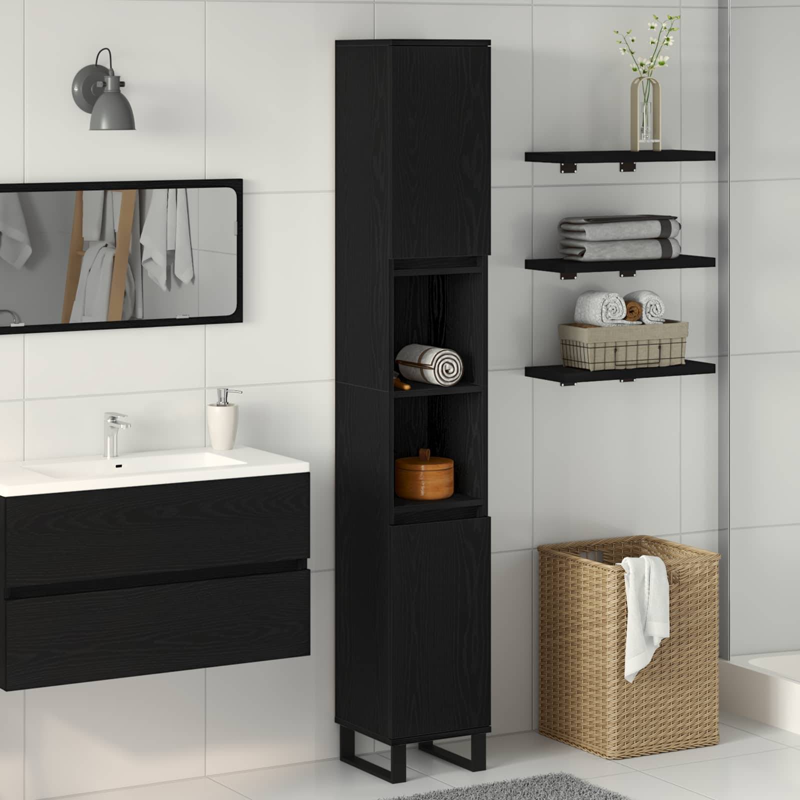 Walplus Engineered Wood Bathroom Cabinet - Black Oak - 30 x 30 x 190 cm - Image 1