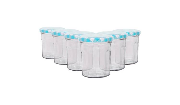 Argon Tableware Glass Jam Jars with Blue Gingham Lids - Pack of 6