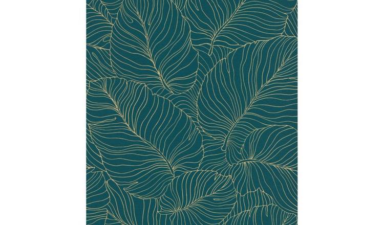 Grandeco Isa Banana Leaf Blown Textured Wallpaper - Teal / Gold