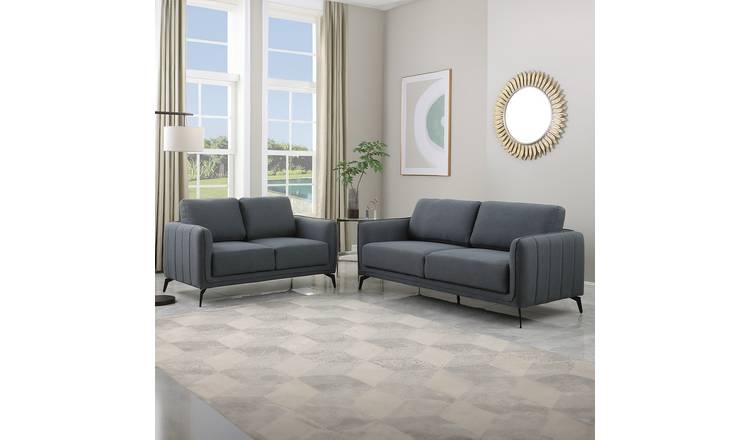 Furniture Online Oslo Scandi Style Linen 2+3 Seater Sofa Set - Dark Grey