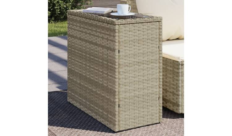 Walplus Rattan Garden Side Table with Glass Top - Light Grey - 58 x 27.5 x 55 cm