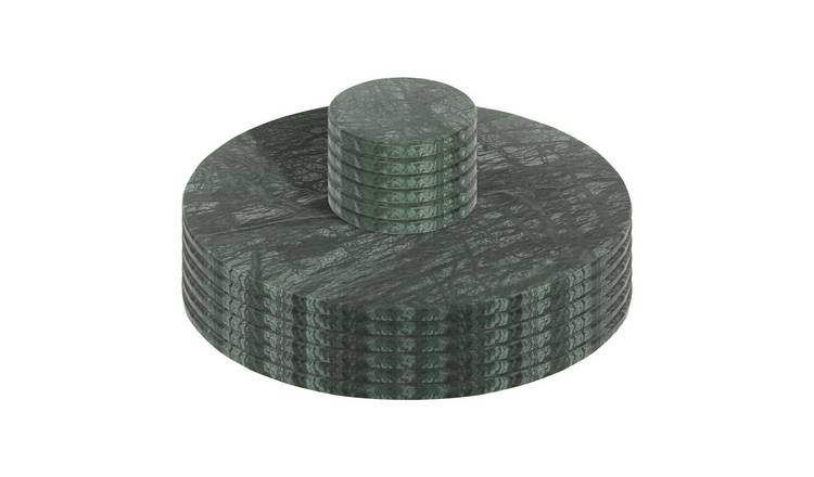 Argon Tableware 12pc Round Marble Placemats & Round Coasters Set - Green
