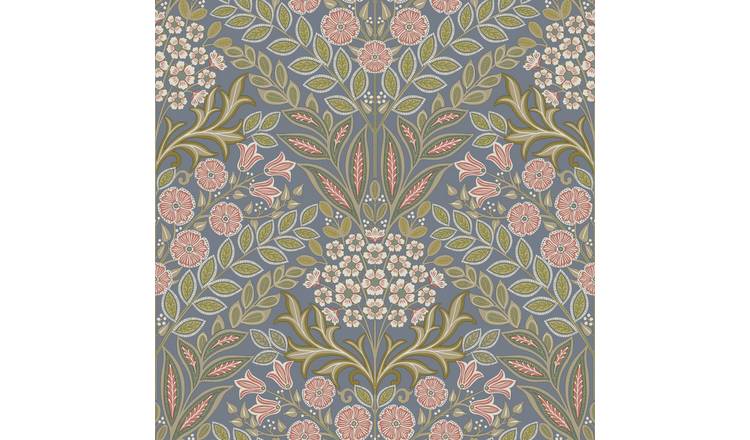 Grandeco Belevedere Arts and Crafts Floral Damask - Blue