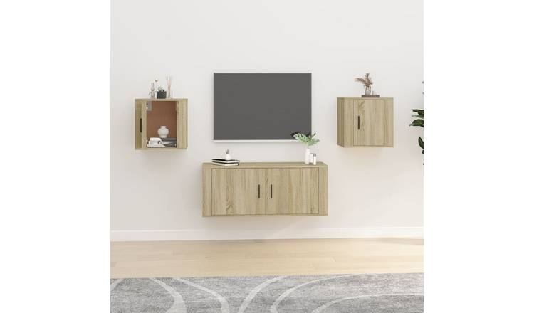 Walplus 2 Piece Engineered Wood TV Wall Cabinet - Sonoma Oak - 40 x 34.5 x 40 cm