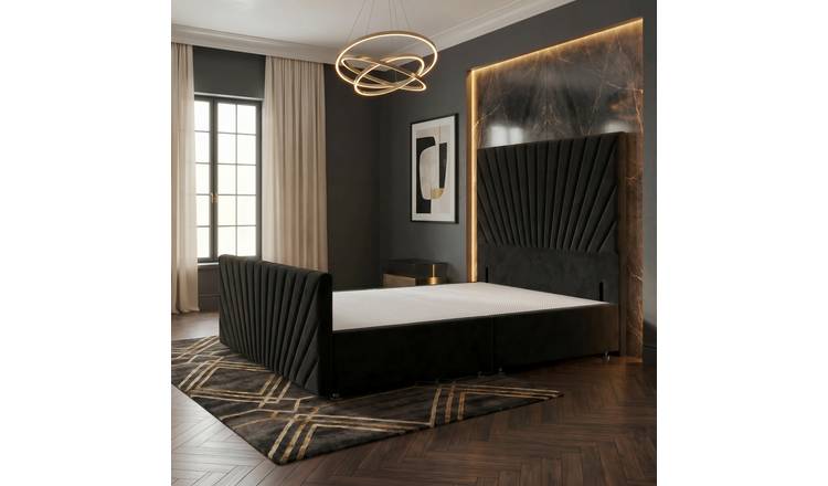 Somnior Velvet Super King Divan Bed with Footboard & Headboard - Black