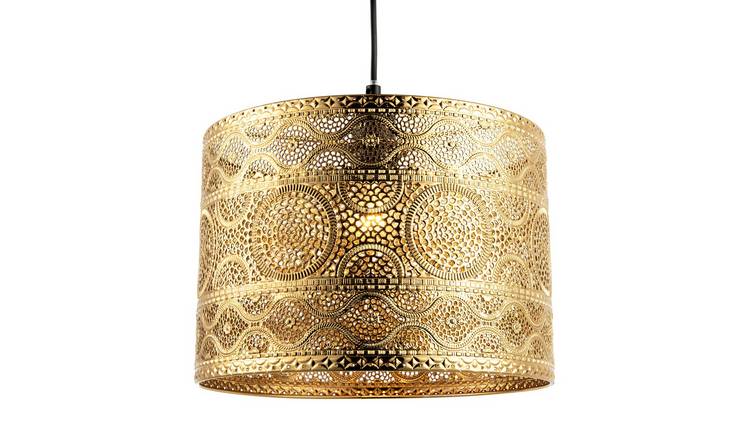 Happy Homewares Ornate Moroccan Polished Gold Metal Pendant Shade - 30cm