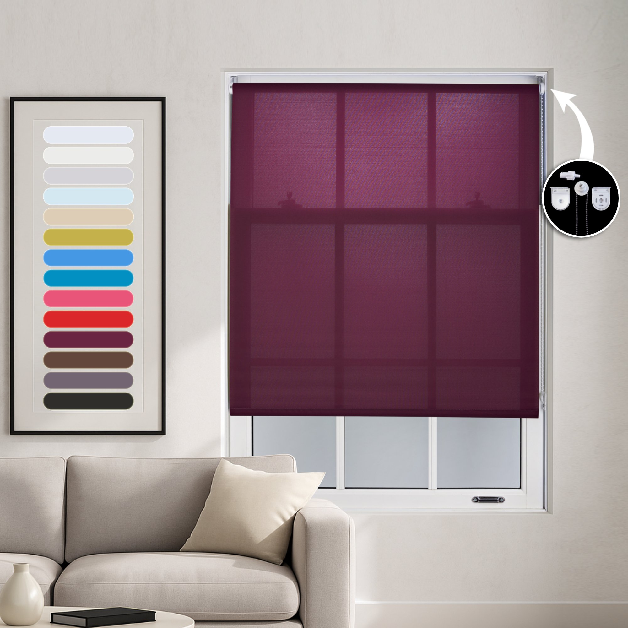 Furnished Aubergine Daylight Roller Blind Metal Fittings - 180 x 210cm - Image 1