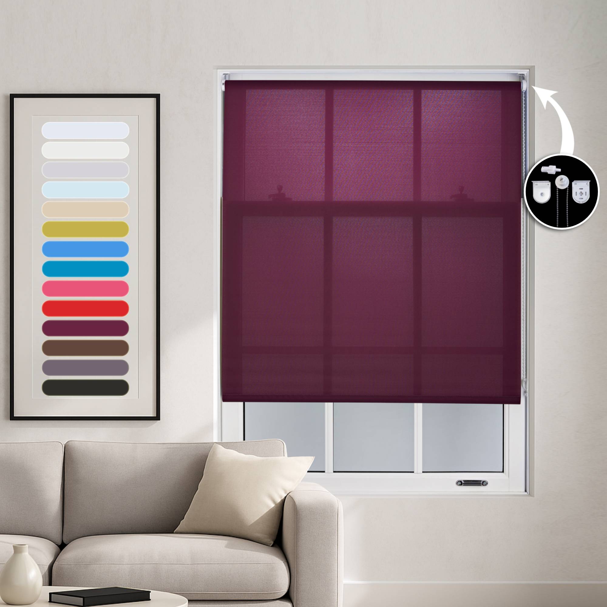 Furnished Aubergine Daylight Roller Blind Metal Fittings - 180 x 210cm - Image 1