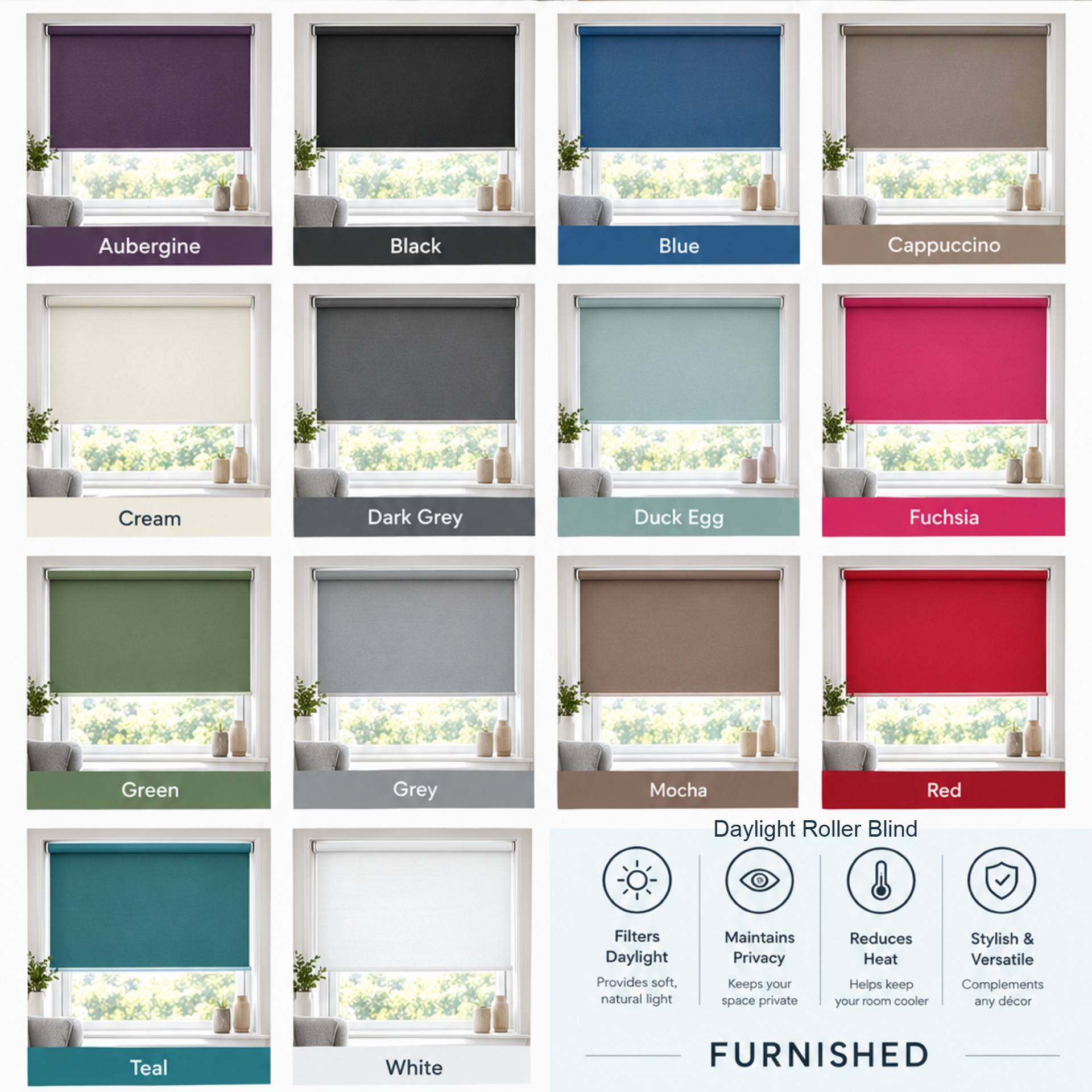 Furnished Aubergine Daylight Roller Blind Metal Fittings - 180 x 210cm - Image 3