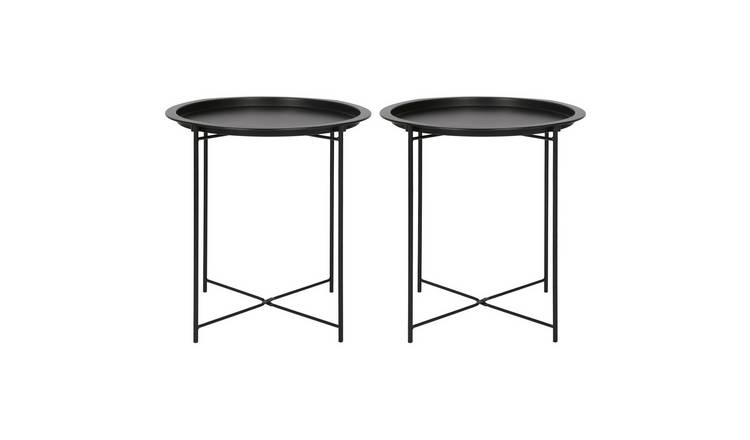 Harbour Housewares Round Steel Tray Tables - Matt Black - Pack of 2
