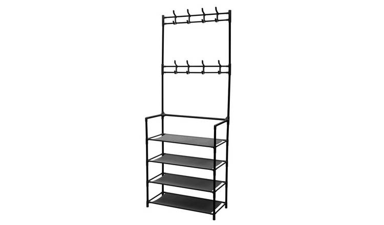 Living and Home 4 Tier Shoe Rack with Coat Hanger - W60 x D28 x H158cm