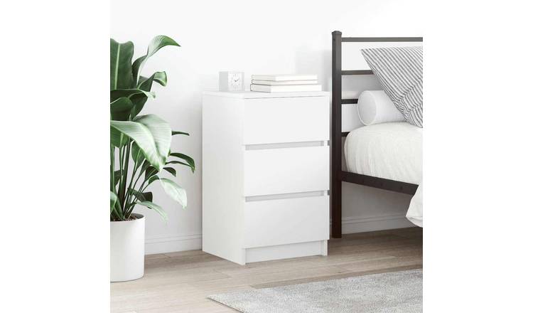 Walplus 3 Drawer Engineered Wood Bedside Cabinet - White - 39 x 35 x 65 cm