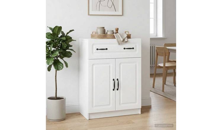 Walplus 1 Drawer Rectangular Sideboard 2 Shelf - White - 66 x 34.5 x 87 cm