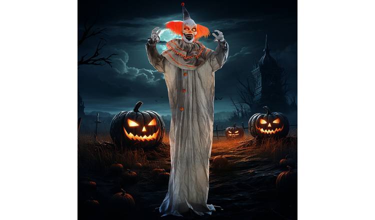 HOMCOM 6ft Animated Halloween Talking Circus Clown Decoration-Grey