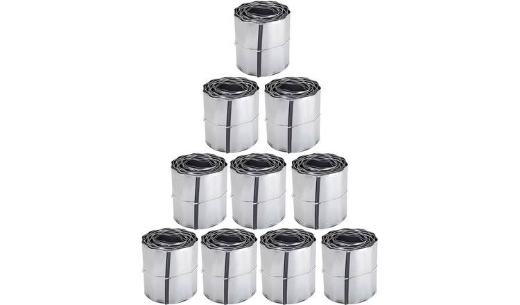 Primrose Galvanised Metal Garden Lawn Wavy Edge Border Edging Roll - Silver 50m