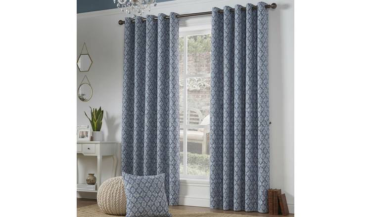 Luxury Living Geometric Blackout Eyelet curtains 168cm x 229cm - Blue