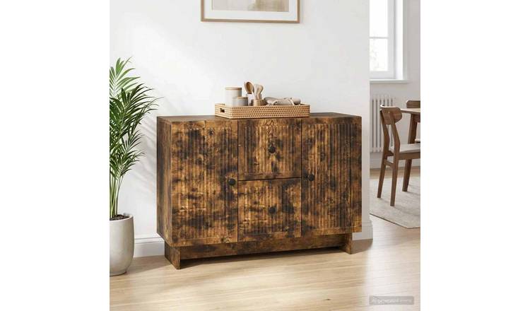 Walplus Engineered Wood Sideboard - Smoked Oak - 89 x 34.5 x 60 cm