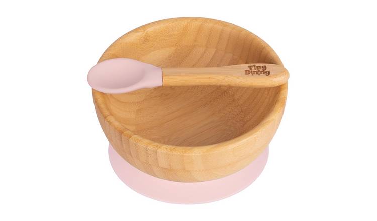 Tiny Dining Bamboo Suction Bowl & Spoon Set - Pastel Pink