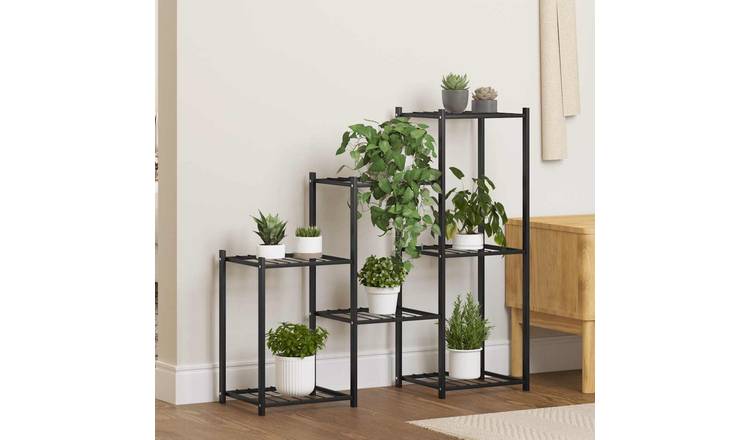Walplus Powder Coated Iron Flower Stand - Black - 83 x 25 x 80 cm