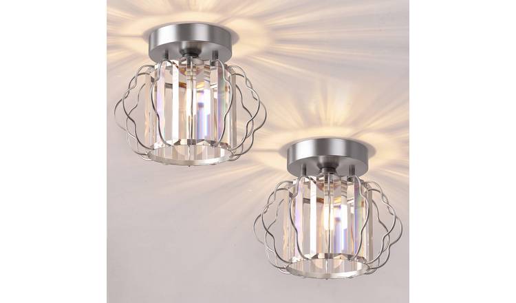 HOMCOM 2 Pack 22cm Crystal Semi-Flush Ceiling Light – Silver
