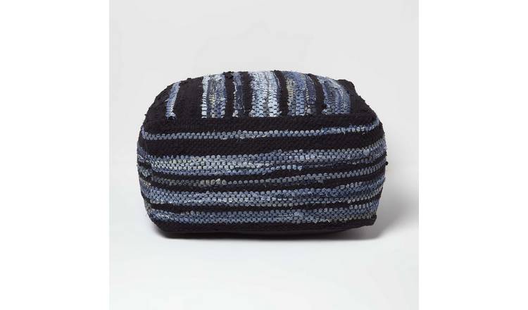 Homescapes Texas Denim Woven Striped Bean Filled Pouffe – 60 cm