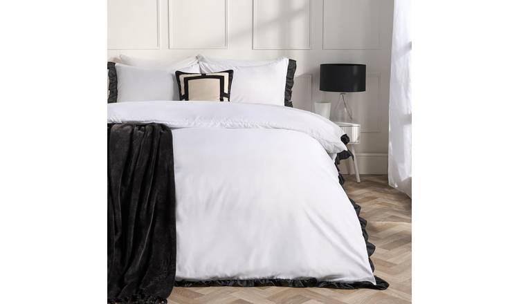 OHS Contrast Frill Duvet Cover Set White/Black - King