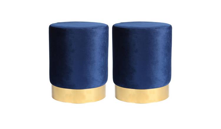 Harbour Housewares Round Velvet Pouffes - 29 x 36cm - Blue