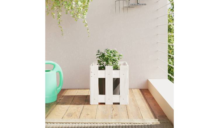 Walplus Wood Garden Planter - White - 30 x 30 x 30 cm