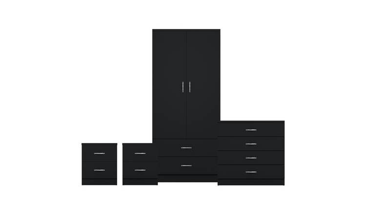 Vida Designs Riano Bedroom Set (Bedsides, 4 Drawer Chest, 2x2 Wardrobe) - Black