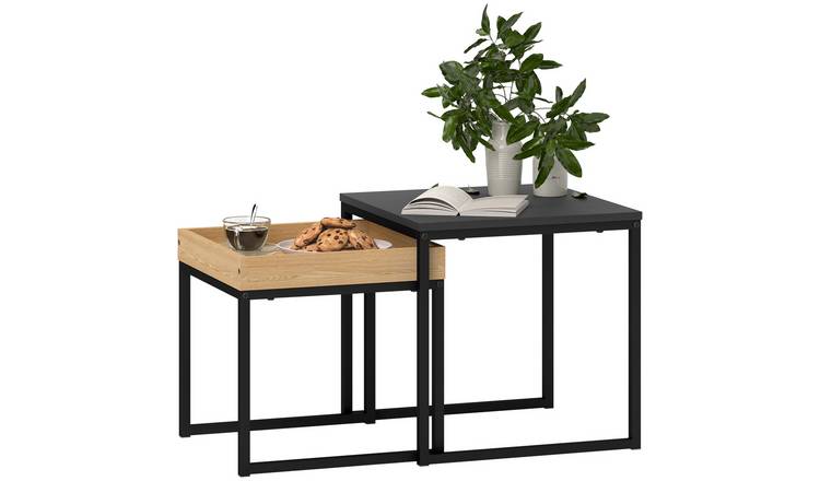 HOMCOM Set of 2 Nesting Coffee Table with Steel Frame - Black