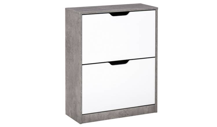 HOMCOM Groove Handles Two Drawer Shoe Cabinet - Grey