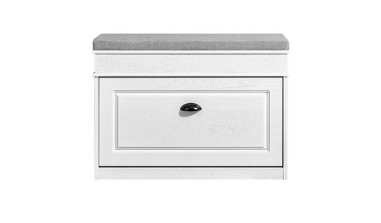 SoBuy 1 Flip Drawer Narrow Shoe Storage Bench - White Vintage