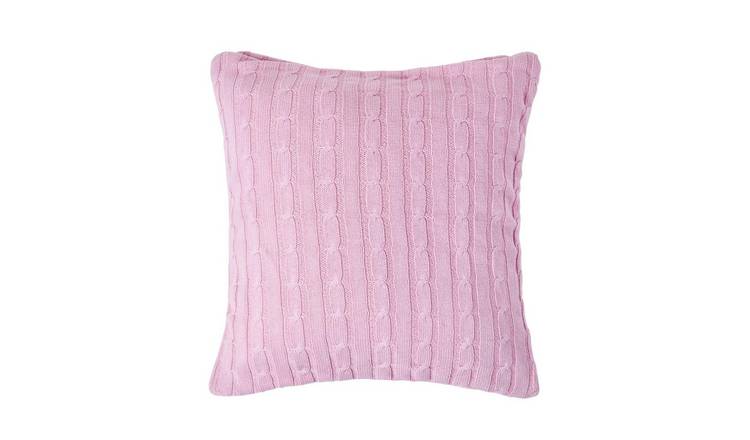 Homescapes Pastel Pink Cotton Cable Knit Cushion Cover - 45 x 45 cm