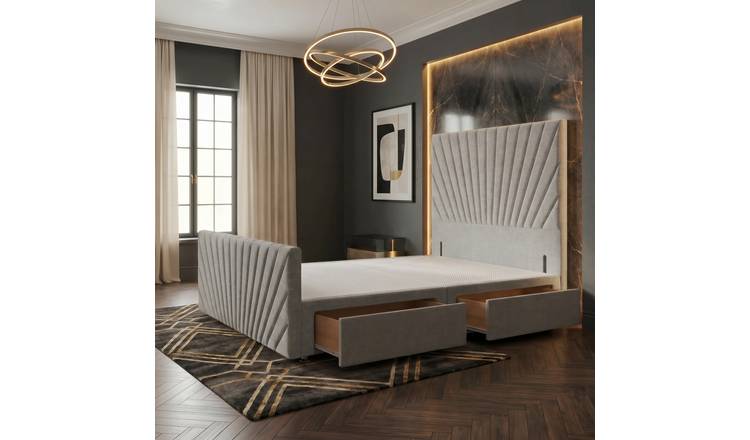 Somnior Super King 2 Draw Divan Bed with Footboard & Headboard - Light Grey