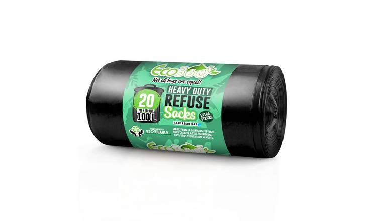 EcoBag Black 100L 33 Micron Heavy Duty Refuse Sacks - Pack of 20